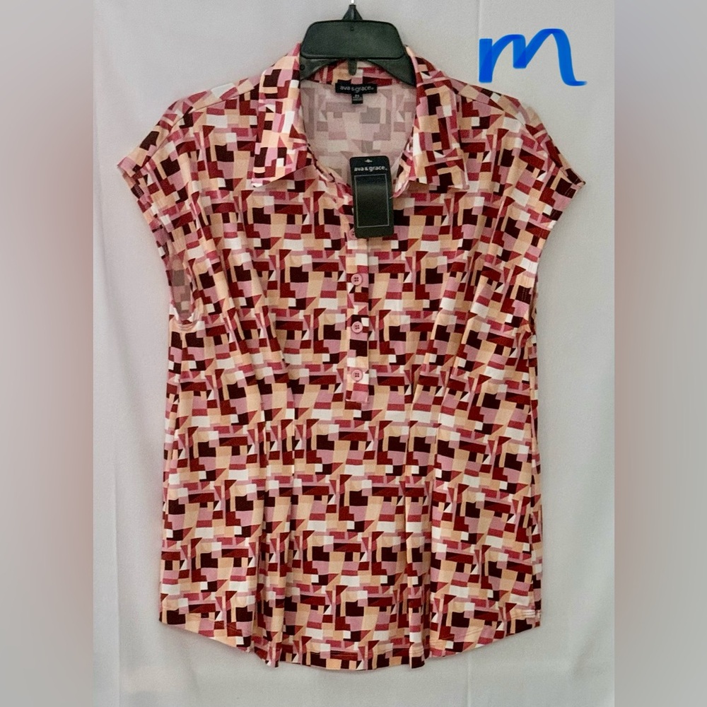 Ava & Grace Red and Cream Patterned Blouse